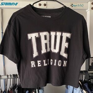 True Religion Black and White Logo Crop Top